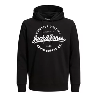 Bluzy męskie - JACK & JONES Jjstanli Sweat Hood męska bluza z kapturem, Black/Print:big, L - grafika 1