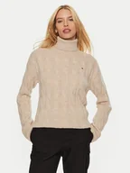 Swetry damskie - Tommy Hilfiger Golf WW0WW43102 Beżowy Regular Fit - miniaturka - grafika 1