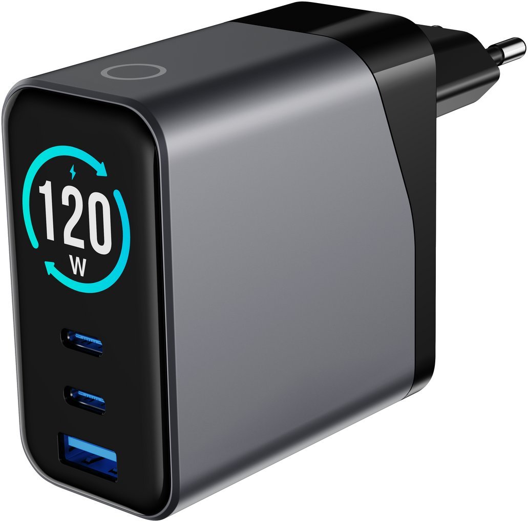 Ładowarka PowerNeed Nowa ładowarka sieciowa Encore Energy GaN QC PD USB-A USB-C x2 120W MD-12083Z z wyświetlaczem