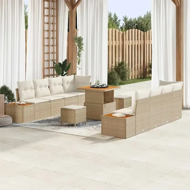 Zestaw Narożny z Rattanu, Beżowy, 4-Elementy, 45-90x2x60 cm