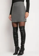 Spódnice - Ciemnoszara Ołówkowa Spódnica z Wiskozą Ozdobiona Paskami Zozicea - miniaturka - grafika 1