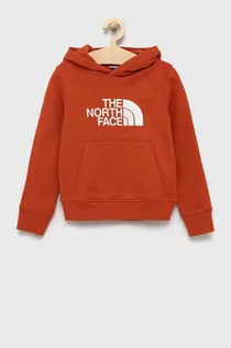 Bluzki damskie - The North Face Bluzka bawełniana dziecięca kolor pomarańczowy z kapturem z aplikacją - grafika 1