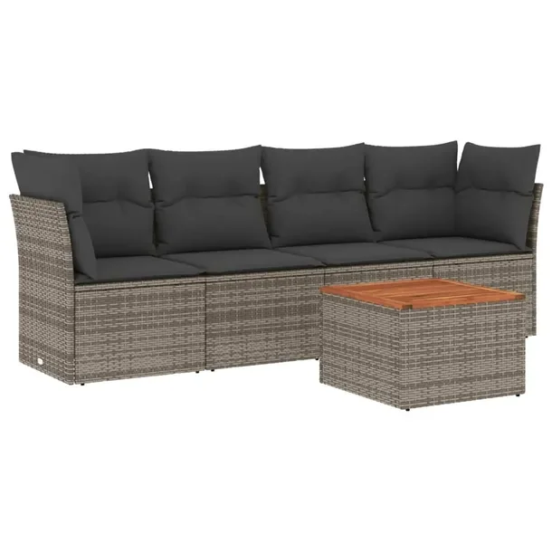Zestaw mebli ogrodowych szary rattan PE z poduszkami, wymiary 62x62x69 cm