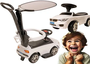 Jeździk z Prowadnicą Samochód Dziecięcy do odpychania siadania Auto autko biały - Chodziki - miniaturka - grafika 1
