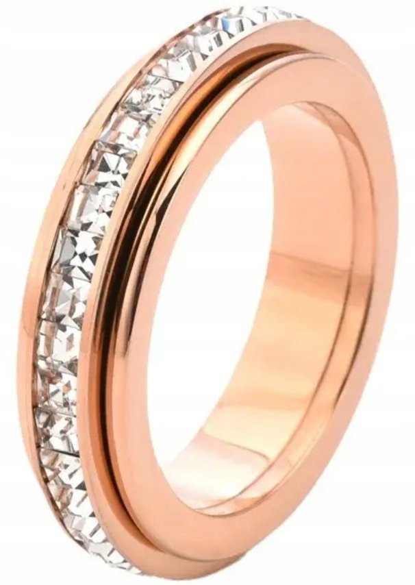 Pierścionek Różowe Złoto Antystresowy Kwadratowe Cyrkonie Anxiety Ring