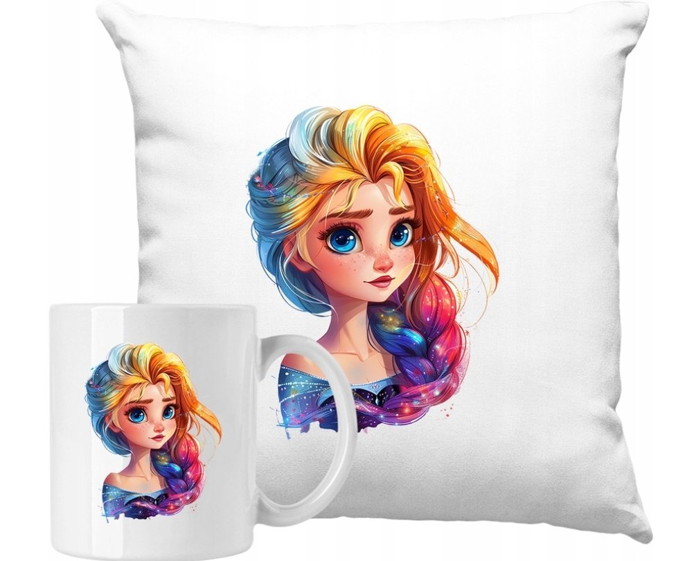 ZESTAW PODUSZKA + KUBEK Elsa Frozen Księżniczka Kraina Pomysł Na Prezent