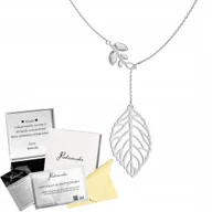 Biżuteria dla dzieci - NASZYJNIK SREBRNY KRAWAT Z LIŚCIEM KRYSZTAŁY PREZENT 925 ŻYCZENIA GRATIS - miniaturka - grafika 1