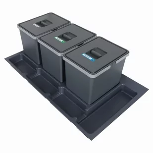 Sortownik śmieci FUTURE do szuflady w szafce 90 cm 3 kosze 3x15 litrów wysokość 28 cm - Kosze na śmieci - miniaturka - grafika 1