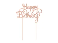 Ciasta i półprodukty do ciast - Topper na tort Happy Birthday brokatowy różowe złoto - 1 szt. - miniaturka - grafika 1