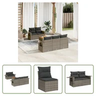 Sofy ogrodowe - The Living Store 6-częściowa sofa ogrodowa z poduszkami z szarego polirattanu - miniaturka - grafika 1