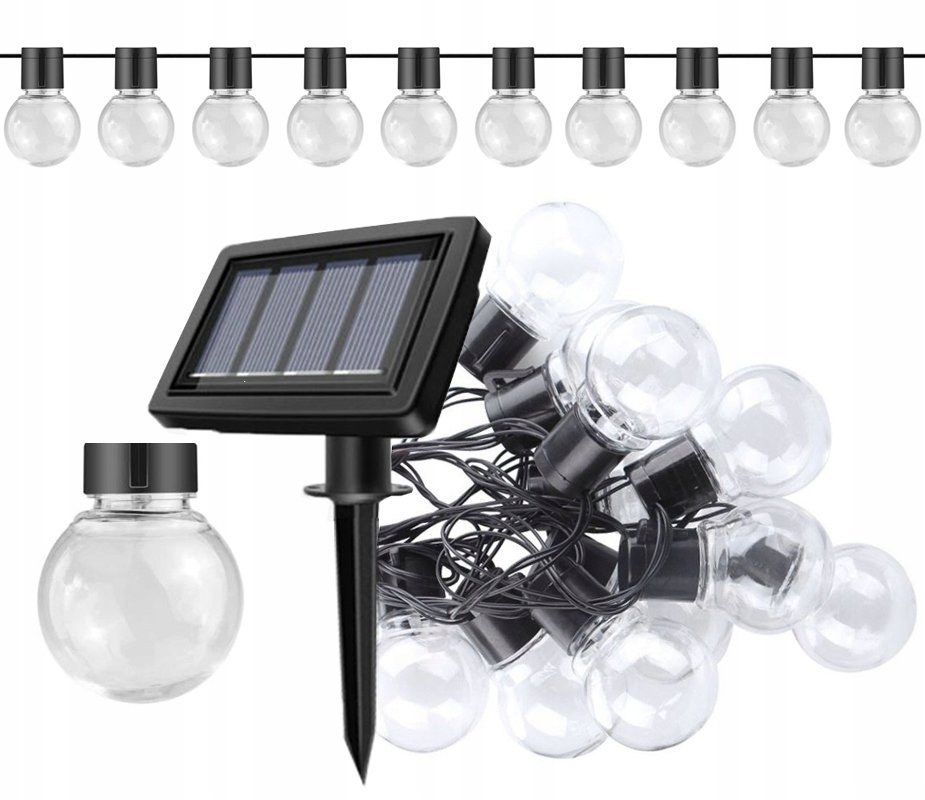 GIRLANDA SOLARNA OGRODOWA LAMPKI SOLARNE ŻARÓWKI NA BALKON ŁAŃCUCH KULKI