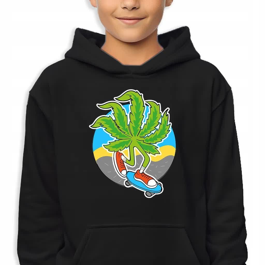 Bluza Dziecięca Z Kapturem Czarna Skate Weed Wysoka Jakość Mix Wzory 140 Cm