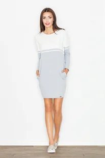 Dwukolorowa SUKIENKA z długimi rękawami | Szary-Ecru L - Sukienki - miniaturka - grafika 1
