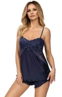 Piżamy damskie - Odett granatowa piżama z satyny z cienkimi ramiączkami i krótkimi nogawkami, Kolor granatowy, Rozmiar S, Wies-MANN - Primodo.com - miniaturka - grafika 1