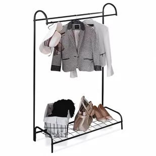 Wieszak stojak na ubrania podłogowy metalowy czarny / garderoba 85x35x147 cm kod: O-879016 - Wieszaki i stojaki - miniaturka - grafika 1