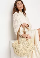 Torebki damskie - Jasnobeżowa Torebka Pleciona w Stylu Boho o Półokrągłym Fasonie na Suwak Qubi - miniaturka - grafika 1
