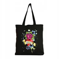 Torby i wózki na zakupy - Eko Torba na ramię Zakupy Shopper Torebka Bawełniana Love Serce Kwiaty - miniaturka - grafika 1