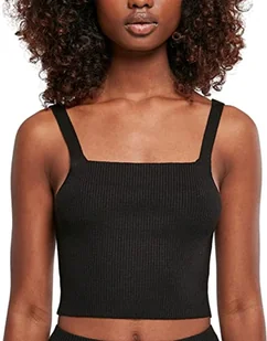 Urban Classics Women's Ladies Cropped Knit Top T-Shirt, czarny, XL - Koszulki i topy damskie - miniaturka - grafika 1