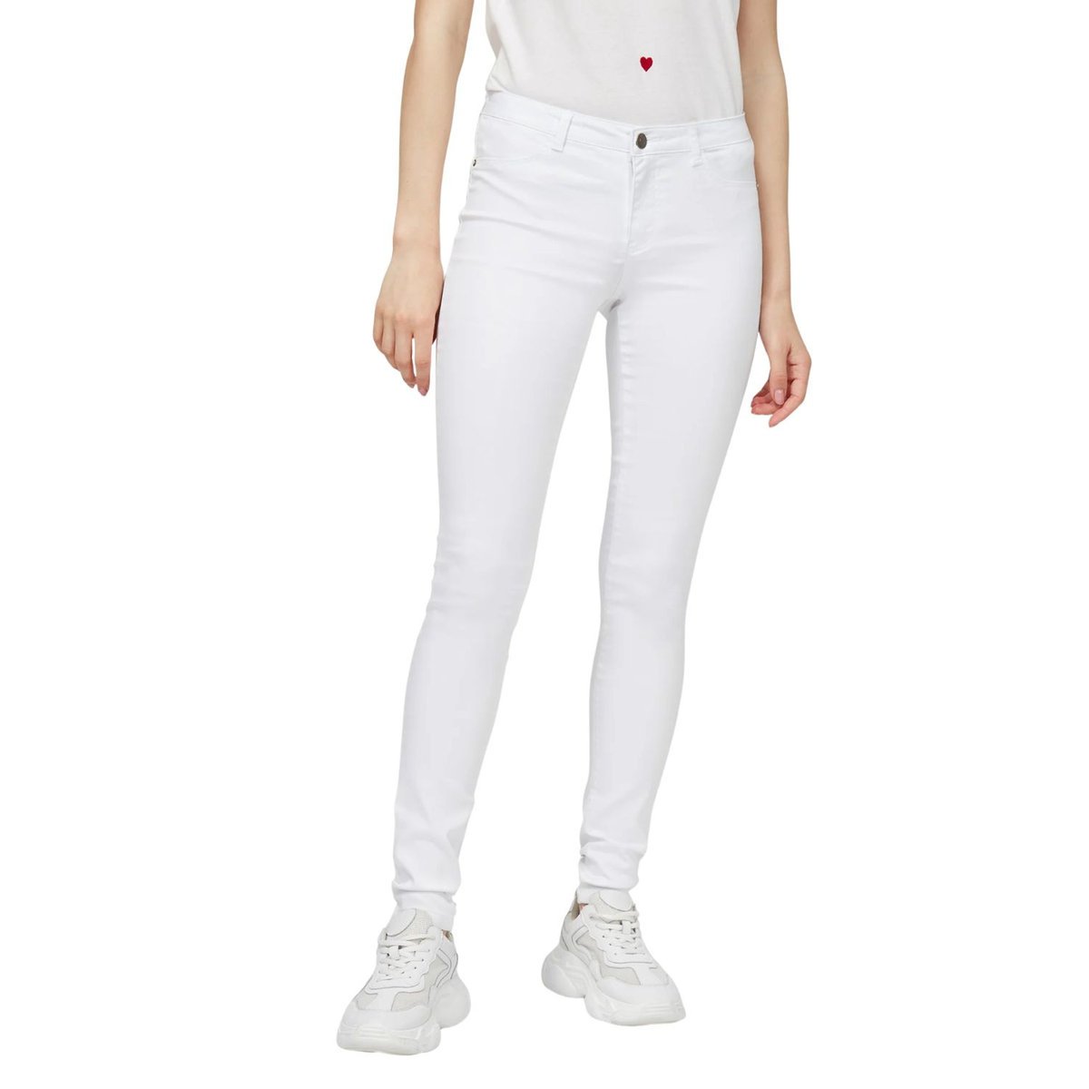 Spodnie damskie Naf Naf Coaty białe rurki bawełniane-S