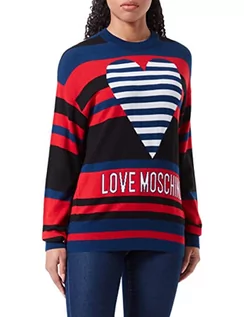 Swetry damskie - Love Moschino Damski sweter z długim rękawem i logo Intarsia Intarsia, Black Blue Red, 44 - grafika 1
