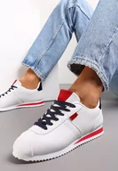 Sneakersy damskie - Biało Czerwone Sneakersy z Przeszyciami Phyrise - miniaturka - grafika 1