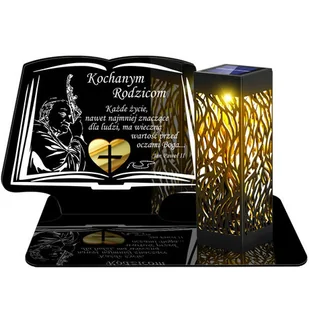 ZNICZ SOLARNY LED WIECZNY PODSTAWKA NA CMENTARZ GRÓB lampka Księga 3D DLA RODZICÓW - Lampiony i znicze - miniaturka - grafika 1