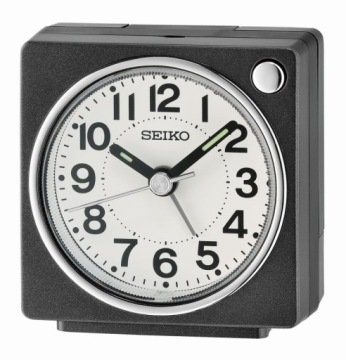 Mały Czarny Budzik Seiko QHE196K Cichy Mechanizm Podświetlenie 6,5 cm