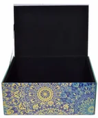 Pudełka i szkatułki - Szkatułka szklana w niebieskie wzory, EWAX, niebieska, 18x13x7,5 cm - miniaturka - grafika 1