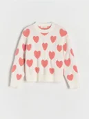 Swetry dla dziewczynek - Reserved - Sweter w serca - złamana biel - miniaturka - grafika 1