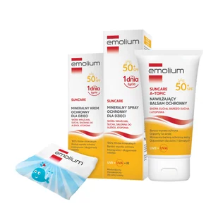 Emolium Suncare Zestaw Krem SPF50 + Spray SPF50 + A-Topic Balsam + Ręcznik - Kremy dla dzieci - miniaturka - grafika 1