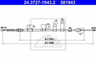 ATE LINKA HAMULCA 24.3727-1943.2 TOYOTA AURIS TOURING SPORTS 1.4D-4D 13 - Linki hamulca postojowego - miniaturka - grafika 1