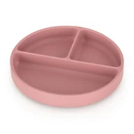 Miseczki i talerzyki dla dzieci - Talerzyk silikonowy z przegródkami okrągły różowy 6m+ PETITE&MARS - miniaturka - grafika 1