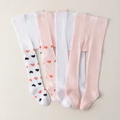 Rajstopy dziecięce - TEMU 4 szt. Ciepłe Rajstopy dla Dziewczynki z Wzorem - Miękka Mieszanka Akrylu i Spandexu, Żebrowane Mankiety, Urocze Wzory Serc w Kolorach Białym i - miniaturka - grafika 1