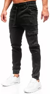 Spodnie męskie - Czarne spodnie jeansowe joggery bojówki męskie Denley 8128 - miniaturka - grafika 1
