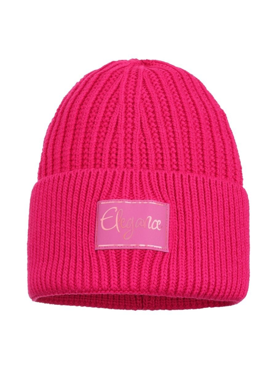 Dziewczęca czapka zimowa z naszywką fuksja Ambra r.50/54