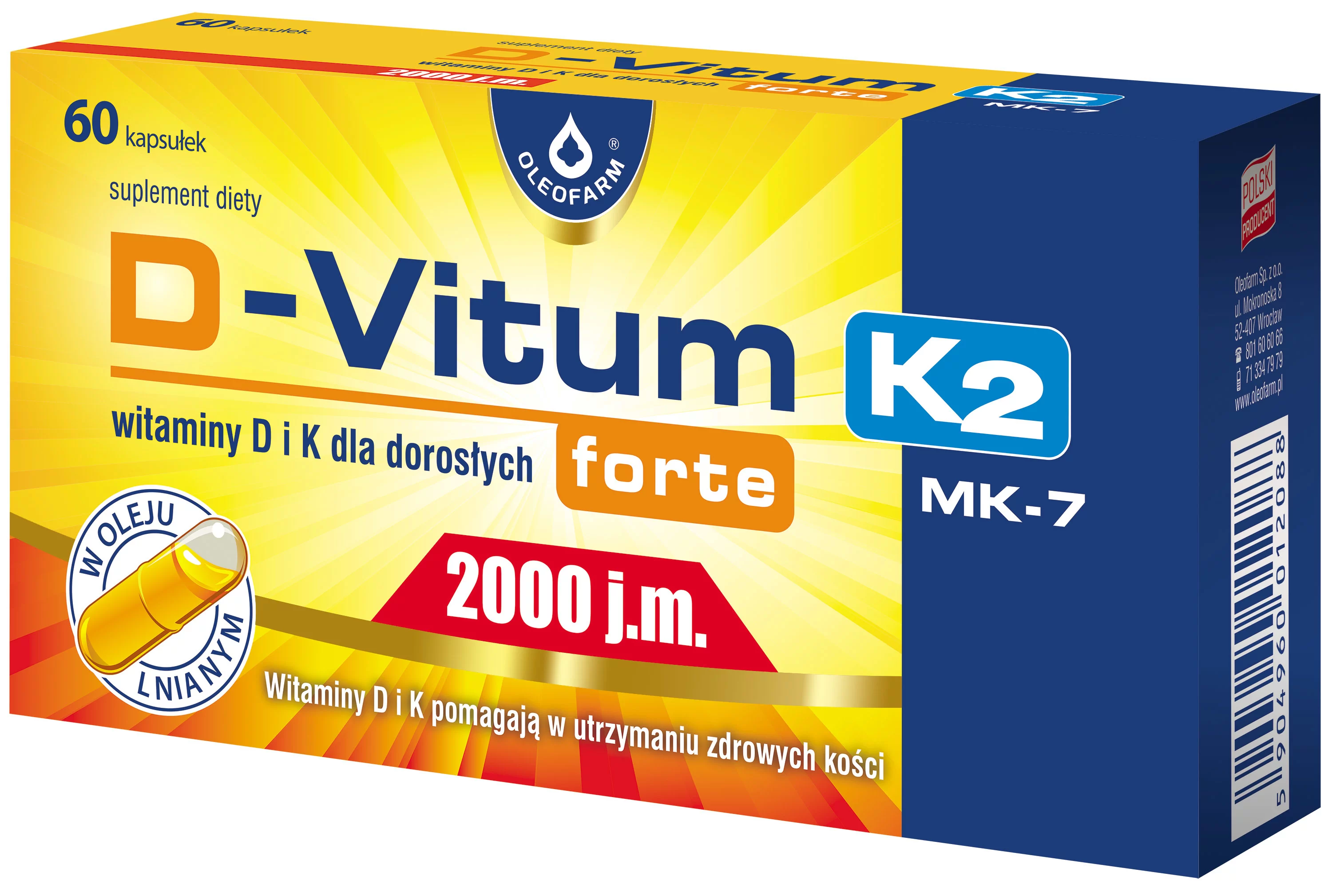 Oleofarm D-Vitum Forte 2000 j.m.+ K2 60kapsułek 3158442