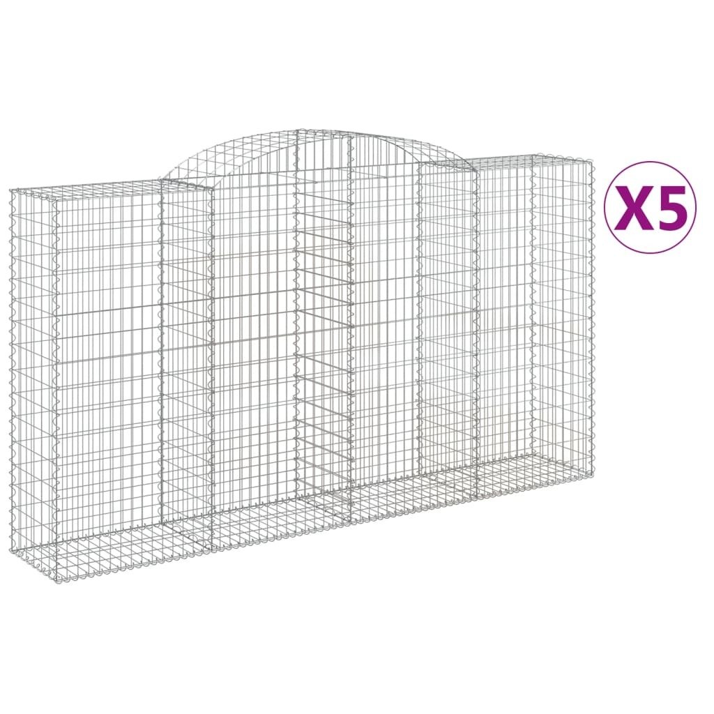 vidaXL Gabiony z wysokim łukiem 5 sztuk 300x50x160/180cm Ocynkowane żelazo