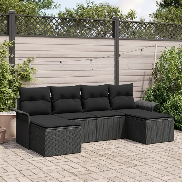 Zestaw Sof Ogrodowych Modularnych, Polirattan, Czarny, 6 Osób