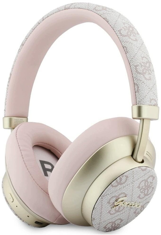 Guess Nauszne Bluetooth ENC 4G Gold Script Metal różowy