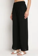 Spodnie damskie - Czarne Spodnie z Prostą Nogawką i Marszczoną Gumką w Pasie Perdila - miniaturka - grafika 1