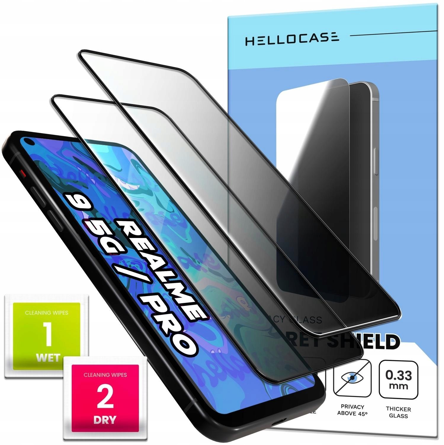 [2-PAK] Szkło Hartowane Do Realme 9 5G / Pro Prywatyzujące, Ochronne, 9H