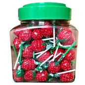 Gumy do żucia, lizaki, dropsy - Lizaki o Smaku Truskawkowym bez Cukru 100szt x 13g - miniaturka - grafika 1
