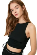 Body - Trendyol Damska odzież wypoczynkowa, dopasowana bodycon, tkana bluzka z okrągłym dekoltem, Czarny, S - miniaturka - grafika 1
