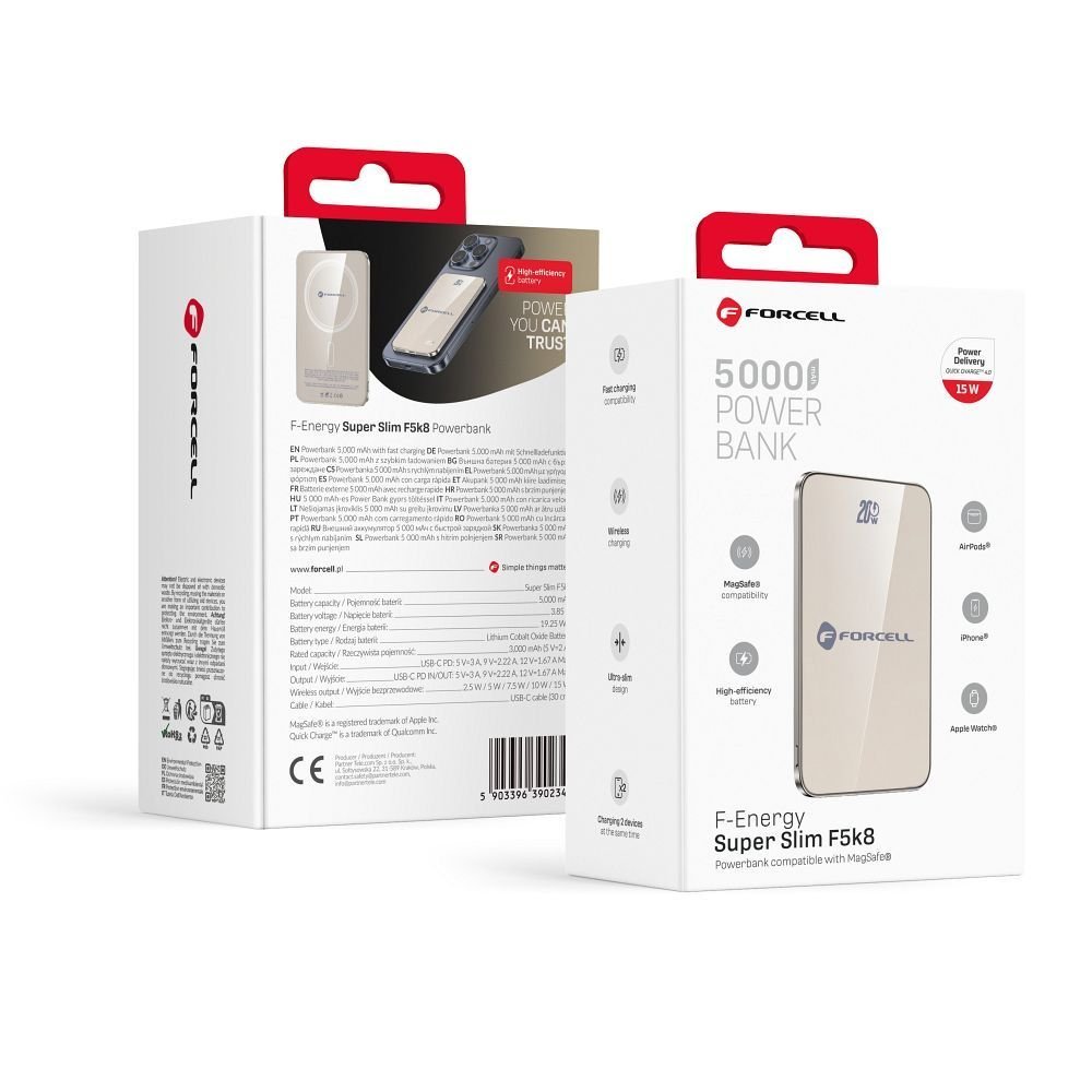 Powerbank Forcell F-Energy SuperSlim MagSafe 15W 5000 mAh tytanowy pustynny