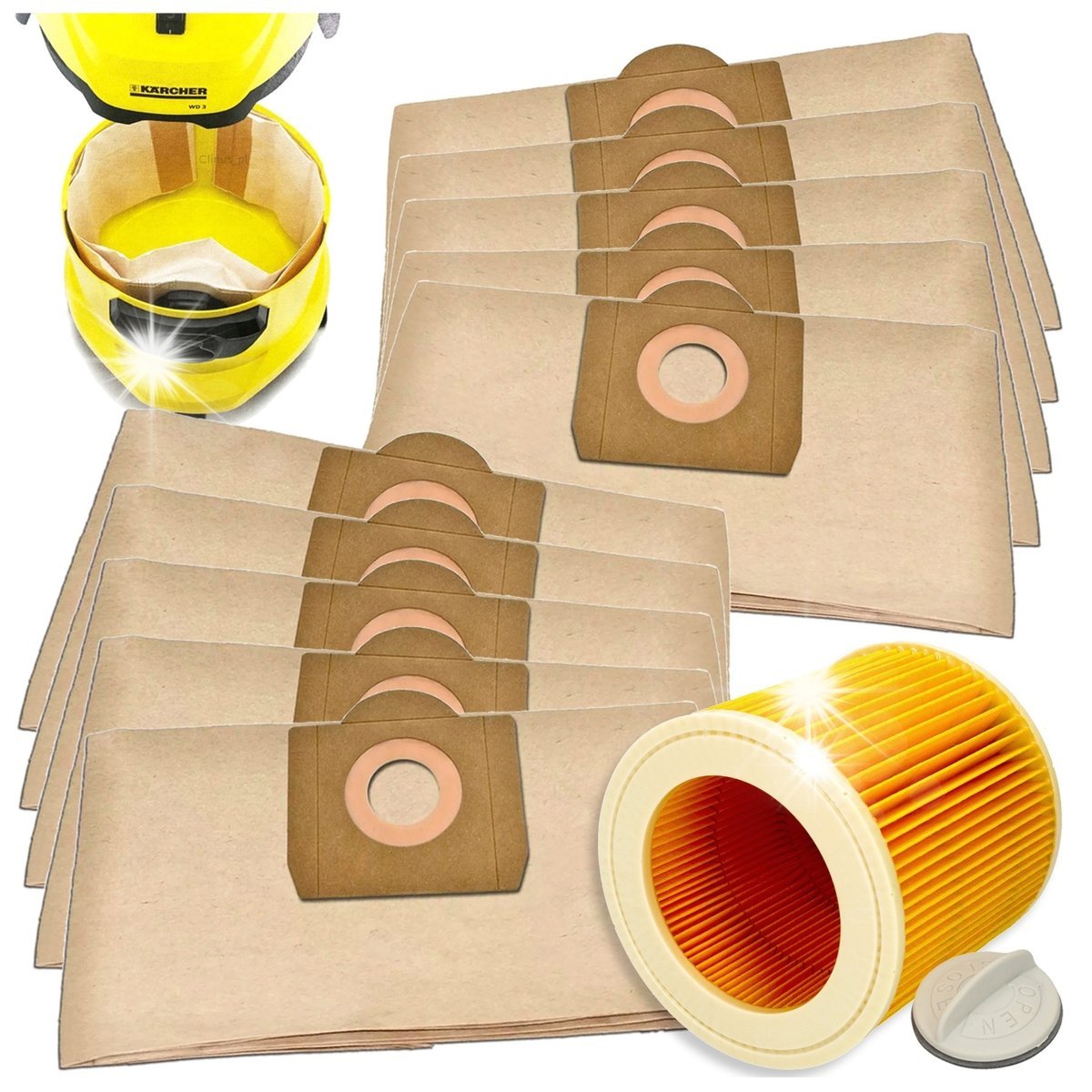 10x MOCNE WORKI PUREY DO ODKURZACZA KARCHER WD3 200 MV3 FILTR WZMOCNIONE