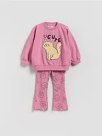 Bluzy dla dziewczynek - Reserved - Bawełniany komplet z nadrukiem - różowy - miniaturka - grafika 1