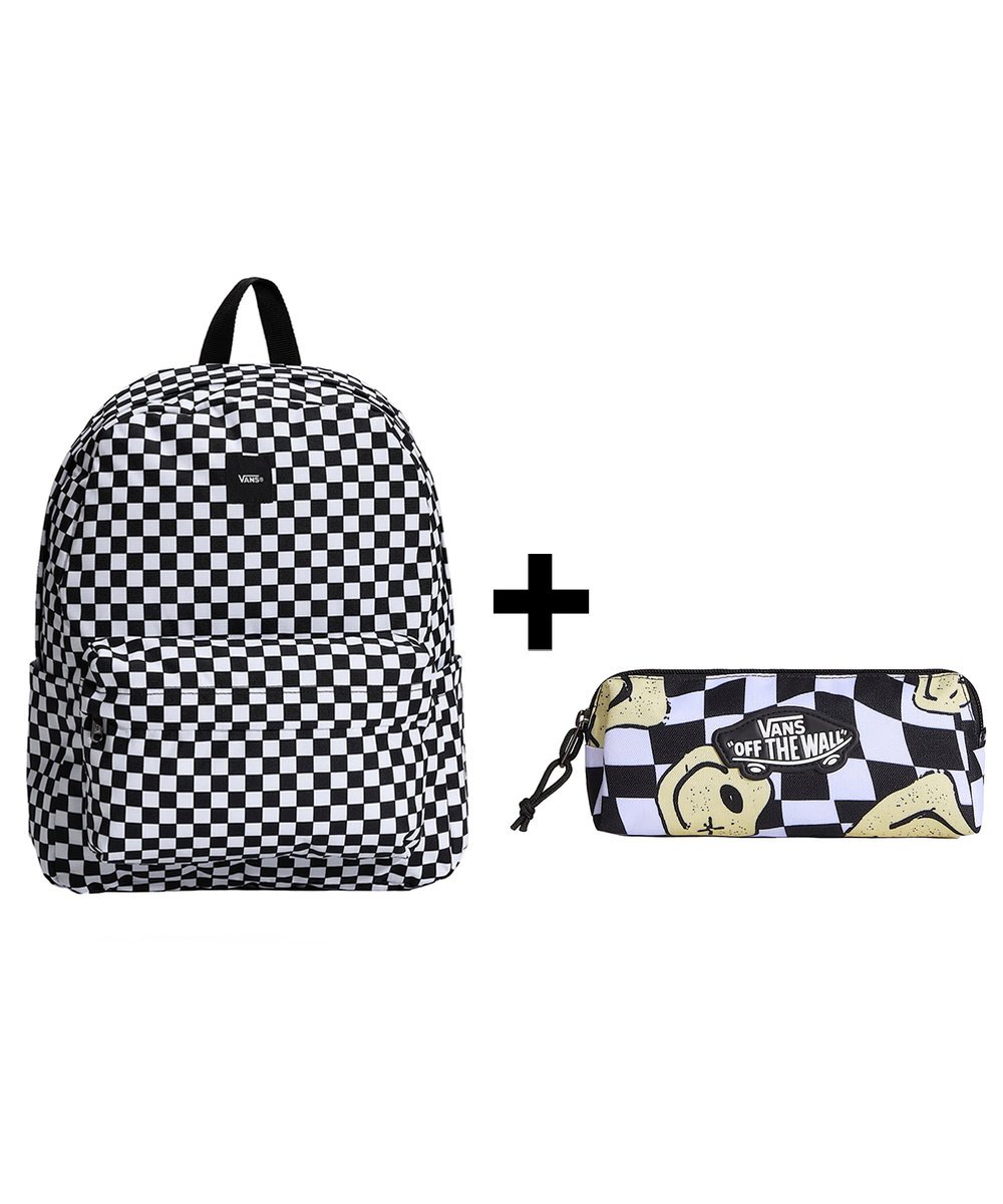 Zestaw Vans - Plecak OLD SKOOL CHECK VN000H4XY28 + Piórnik OLD SKOOL PENCIL POUCH VN000H58YB2 Black/White Checkboard ONE SIZE