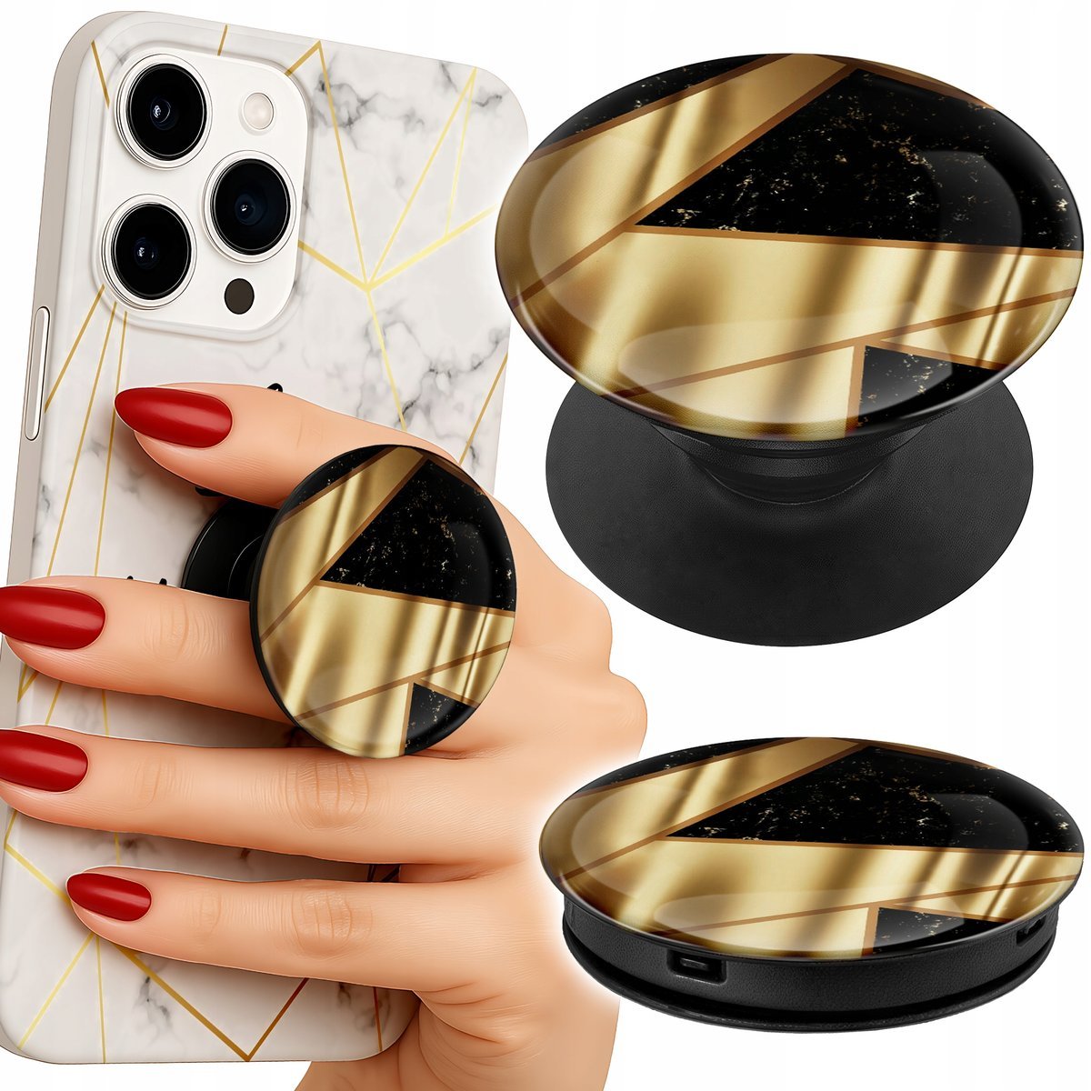 Uchwyt do telefonu Popsocket na palce/stojak - ZŁOTE ELEGANCKIE WZORY