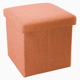 Składany stołek do siedzenia 30x30x30 cm W ORANŻU MANDARYNKI - kostka do siedzenia ze schowkiem i pokrywą wykonana z tkaniny o wyglądzie lnu - kostk.. - Pufy i podnóżki - miniaturka - grafika 1
