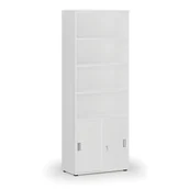 Szafy biurowe - Szafa biurowa kombinowana PRIMO WHITE, drzwi przesuwne na 2 poziomach, 2128 x 800 x 420 mm, biały - miniaturka - grafika 1